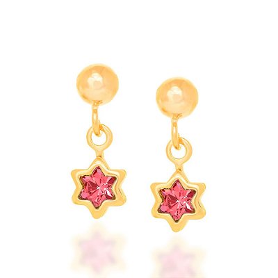 BRINCO INFANTIL FOLHEADO A OURO ESTRELA COM CRISTAIS COLORIDOS. MED 1,2CM ROMMANEL 522395