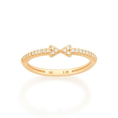 ANEL FOLHEADO A OURO LAÇO COM ZIRCÔNIAS ROMMANEL 512860