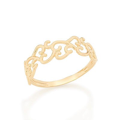 ANEL FOLHEADO A OURO COM DETALHES ONDELADOS ROMMANEL 512468