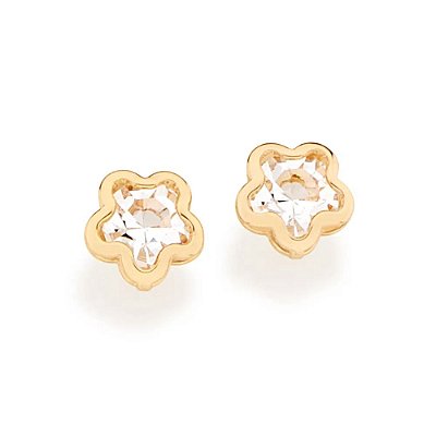 BRINCO FOLHEADO A OURO FLOR COM CRISTAIS COLORIDOS. MED 0,6MM ROMMANEL 522262