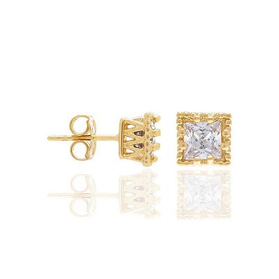 BRINCO QUADRADO FOLHEADO A OURO COM ZIRCÔNIAS. MED 0,80CM ROMMANEL 525728
