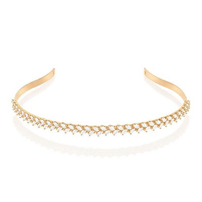 TIARA FOLHEADO A OURO COM ZIRCÔNIAS. MED 13CM DIÂMETRO ROMMANEL 532318