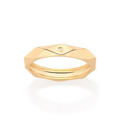 ALIANÇA GEOMÉTRICA FOLHEADO A OURO COM ZICÔNIA ROMMANEL 513219