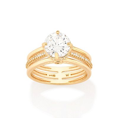 ANEL SOLITÁRIO FOLHEADO A OURO COM ZIRCÔNIA ROMMANEL 513218