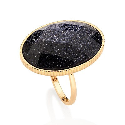 ANEL FOLHEADO A OURO COM PEDRA DA ESTRELA AZUL ESCURO ROMMANEL 513226