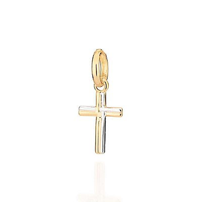 PINGENTE MASCULINO INFANTIL FOLHEADO A OURO CRUZ COM APLIQUE DE RHODIUM. MED 2CM ROMMANE L 542626