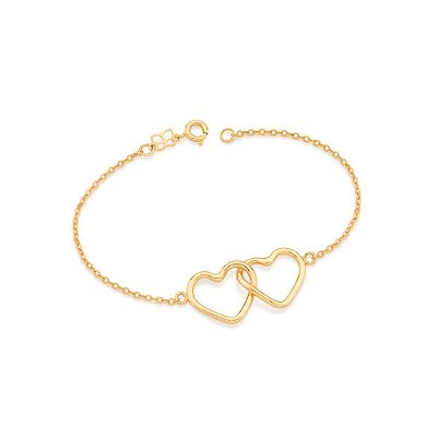 PULSEIRA FOLHEADO A OURO DOIS CORAÇÕES. MED 19CM ROMMANEL 551713