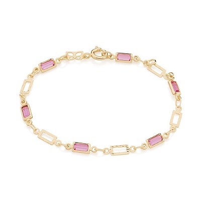PULSEIRA INFANTIL FOLHEADO A OURO COM CRISTAIS ROSA. MED 15CM ROMMANEL 551617