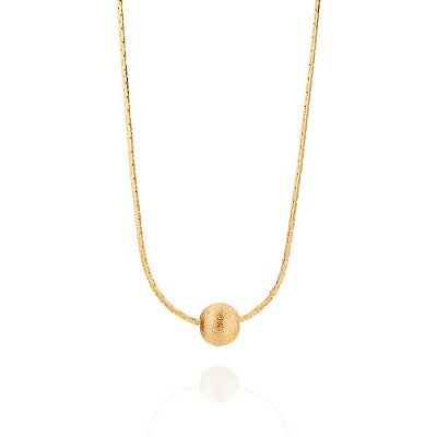 GARGANTILHA FOLHEADO A OURO COM PINGENTE BOLA FOSCA. MED 42CM ROMMANEL 530408