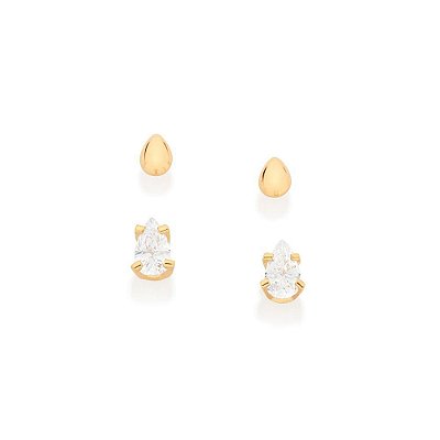 KIT BRINCOS GOTAS FOLHEADO A OURO ROMMANEL 526962