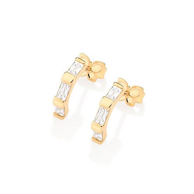 BRINCO FOLHEADO A OURO COM ZIRCÔNIA BAGUETE. MED 1,3CM ROMMANEL 526969