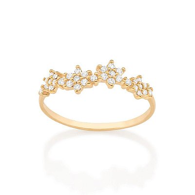 ANEL FOLHEADO A OURO FLORES COM ZIRCÔNIAS ROMMANEL 513246
