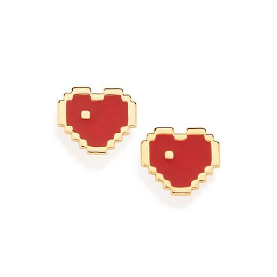 BRINCO INFANTIL FOLHEADO A OURO CORAÇÃO PIXEL. MED 1,2CM ROMMANEL 526991