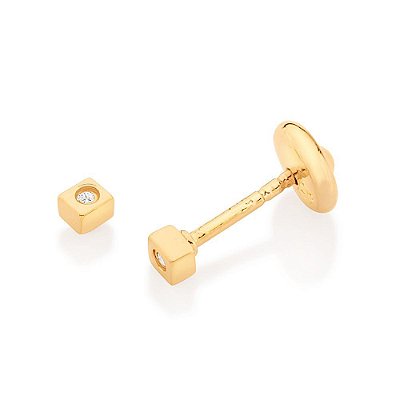 BRINCO INFANTIL FOLHEADO A OURO QUADRADO COM ZIRCÔNIA. MED 0,20CM ROMMANEL 526986