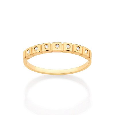 ANEL INFANTIL FOLHEADO A OURO QUADRADOS COM ZIRCÔNIAS ROMAMNEL 513252