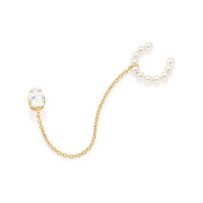 PIERCING DE PRESSÃO COM BRINCO SOLITÁRIO FOLHEADO A OURO COM PÉROLAS. MED 9,3CM ROMMANEL 526999