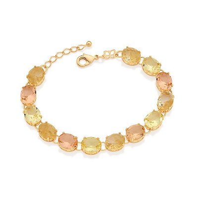 PULSEIRA FOLHEADO A OURO CRISTAIS OVAIS COLORIDOS. MED 20CM ROMMANEL 552034
