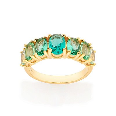 MEIA ALIANÇA FOLHEADO A OURO COM CRISTAIS VERDE ROMMANEL 513299