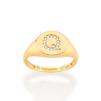 ANEL LETRAS FOLHEADO A OURO COM ZIRCÔNIAS ROMMANEL 512964 Q/Z