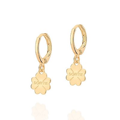 ARGOLA FOLHEADO A OURO TREVO PENDURADO COM ESCRITA "SORTE". MED 2,1CM ROMMANEL 527036