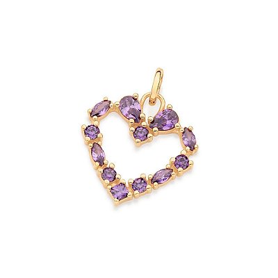 PINGENTE FOLHEADO A OURO CORAÇÃO COM ZIRCÔNIAS LILÁS. MED 3CM ROMMANEL 542634