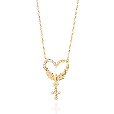 GARGANTILHA FOLHEADO A OURO ESPÍRITO SANTO COM ZIRCÔNIAS. MED 50CM ROMMANEL 532361