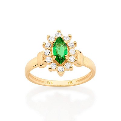 ANEL DE FORMATURA FOLHEADO A OURO COM ZIRCÔNIAS E CRISTAL BRANCO COM VERDE ROMMANEL 513285