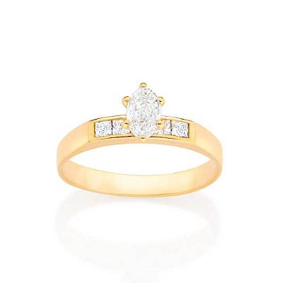 ANEL SOLITÁRIO FOLHEADO A OURO COM ZIRCÔNIAS ROMMANEL 513276