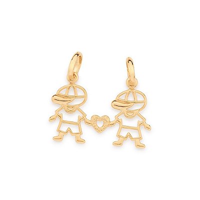 PINGENTE FOLHEADO A OURO DOIS MENINOS. MED 2,6CM ROMMANEL 542646