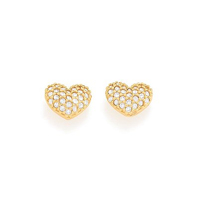 BRINCO FOLHEADO A OURO CORAÇÃO CRAVEJADO. MED 1,1CM ROMMANEL 523989