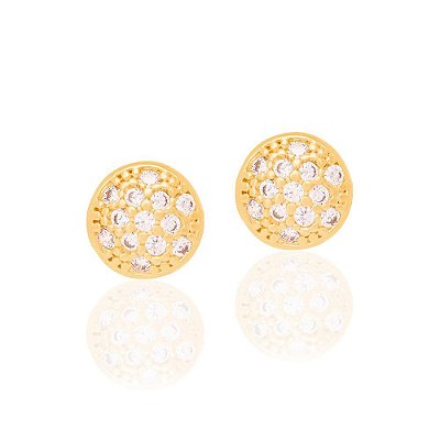 BRINCO REDONDO FOLHEADO A OURO COM ZIRCÔNIAS. MED 0,7CM ROMMANEL 524079
