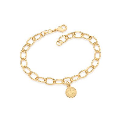 PULSEIRA ELO CADEADO FOLHEADO A OURO OLHO GREGO. MED 20CM ROMMANEL 552058
