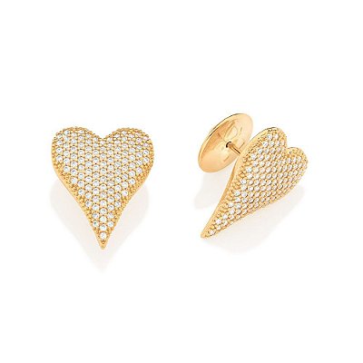 BRINCO BOTÃO FOLHEADO A OURO CORAÇÃO COM ZIRCÔNIAS. MED 1,9CM ROMMANEL 527087