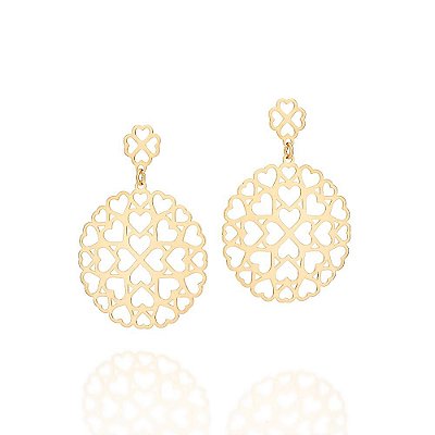 MAXI BRINCO FOLHEADO A OURO CORAÇÕES. MED 5,3CM ROMMANEL 527089