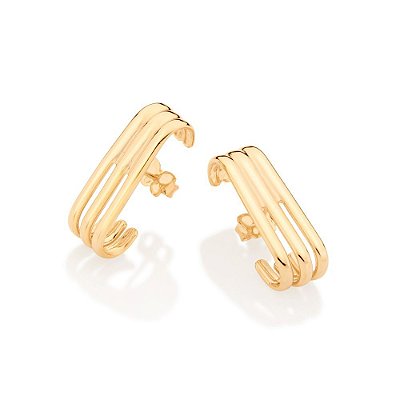 BRINCO EAR HOOK FOLHEADO A OURO ARO TRIPLO. MED 2,5CM ROMMANEL 527055