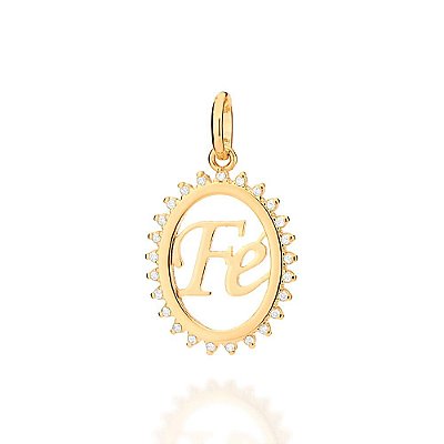 PINGENTE FOLHEADO A OURO FÉ COM ZIRCÔNIAS. MED 2,8CM ROMMANEL 542660