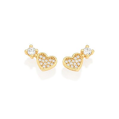 BRINCO CORAÇÃO FOLHEADO A OURO COM ZIRCÔNIAS. MED 1,2CM ROMMANEL 527063
