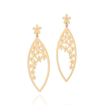 MAXI BRINCO FLORES FOLHEADO A OURO. MED 6,4CM ROMMANEL 527064