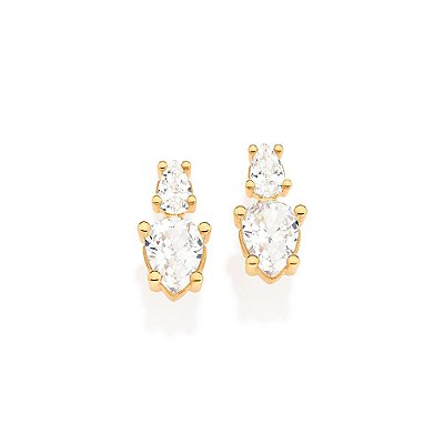 BRINCO FOLHEADO A OURO GOTAS DE ZIRCÔNIAS. MED 1,3CM ROMMANEL 527080