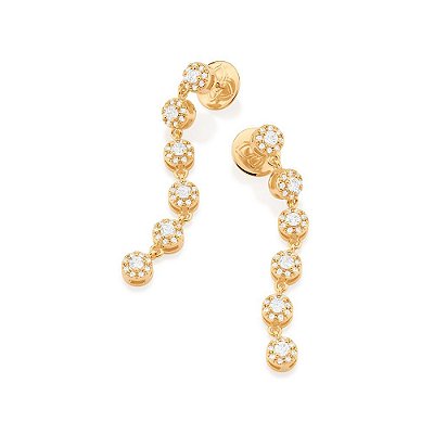 BRINCO FOLHEADO A OURO CÍRCULOS COM ZIRCÔNIAS PENDURADAS. MED 5,5CM ROMMANEL 527042