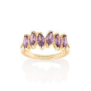 ANEL FOLHEADO A OURO COM ZIRCÔNIAS NAVETE LILÁS ROMMANEL 513314