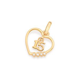 PINGENTE FOLHEADO A OURO CORAÇÃO 15 ANOS COM ZIRCÔNIAS. MED 1,6CM ROMMANEL 542664