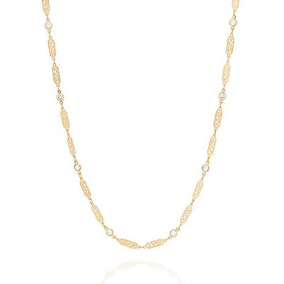 GARGANTILHA FOLHEADO A OURO ELO LONGO COM ZIRCÔNIAS. MED 45CM ROMMANEL 532414