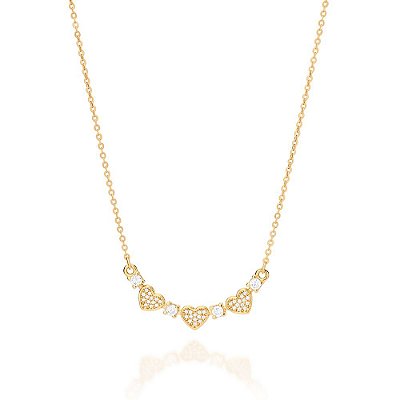 GARGANTILHA FOLHEADO A OURO CORAÇÕES COM ZIRCÔNIAS. MED 50CM ROMMANEL 532380
