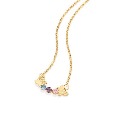 GARGANTILHA FOLHEADO A OURO BORBOLETAS COM ZIRCÔNIAS COLORIDAS. MED 50CM ROMMANEL 532382