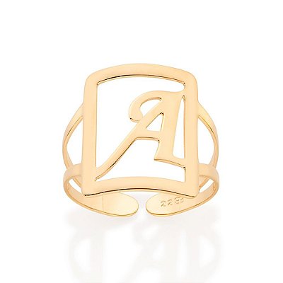 MAXI ANEL FOLHEADO A OURO AJUSTÁVEL COM LETRA ROMMANEL 513298 A/P