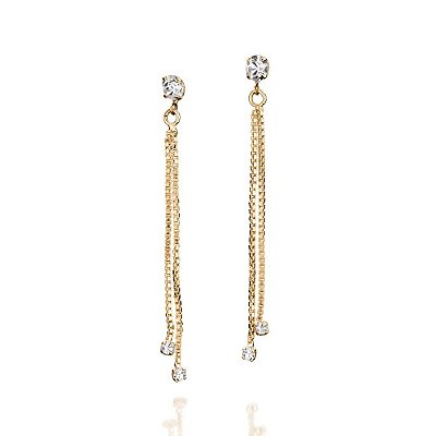 BRINCO FOLHEADO A OURO COM CRISTAIS. MED 5CM ROMMANEL 523556