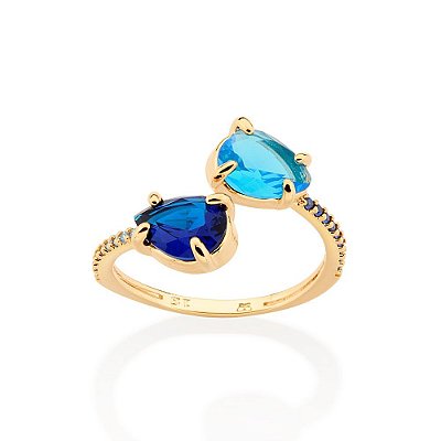 ANEL AJUSTÁVEL FOLHEADO A OURO CRISTAL AZUL ROMMANEL 513334