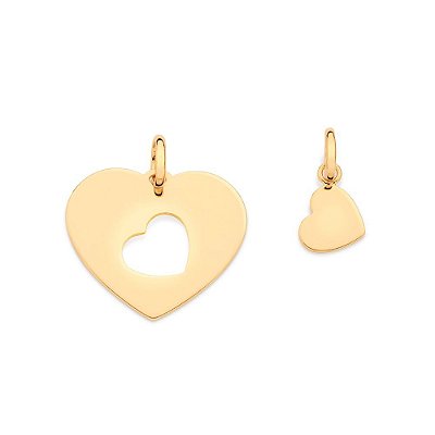 PINGENTE CORAÇÃO FOLHEADO A OURO CARA METADE. MED 2,7CM ROMMANEL 542694