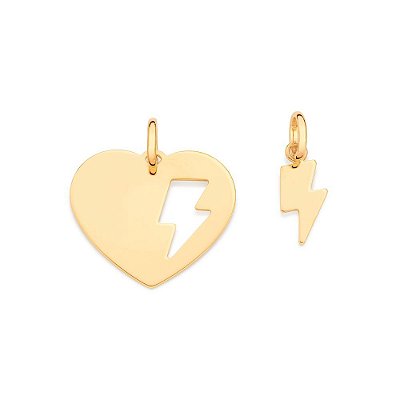 PINGENTE CORAÇÃO RAIO FOLHEADO A OURO CARA METADE. MED 2,7CM ROMMANEL 542695